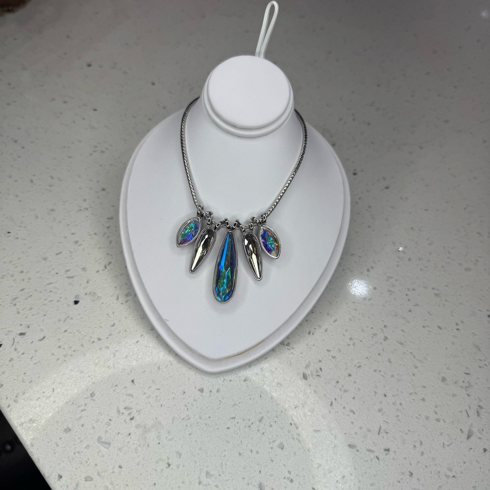 “Touchstone” Customizable, Rhodium, Aurora Borealis Swarovski Crystal Necklace - Picture 7 of 8